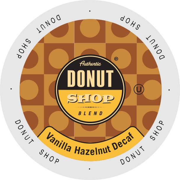 Authentic Donut Shop DECAF Vanilla Hazelnut flavored coffee, k-cup 2.0 compatible