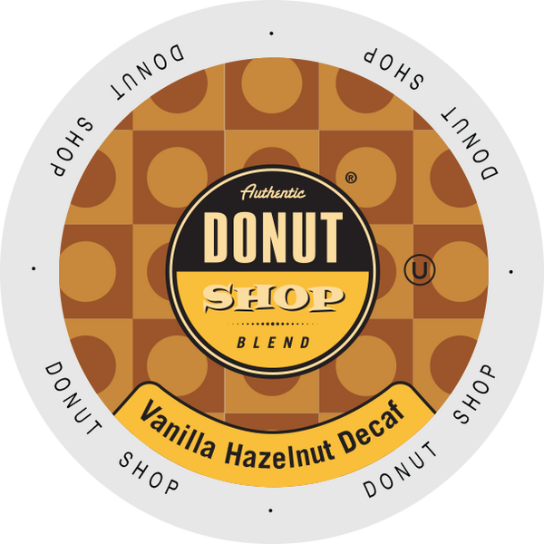 Authentic Donut Shop DECAF Vanilla Hazelnut flavored coffee, k-cup 2.0 compatible