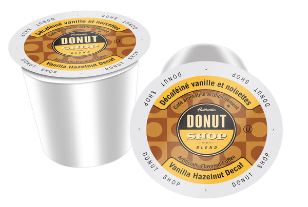 Authentic Donut Shop DECAF Vanilla Hazelnut flavored coffee, k-cup 2.0 compatible